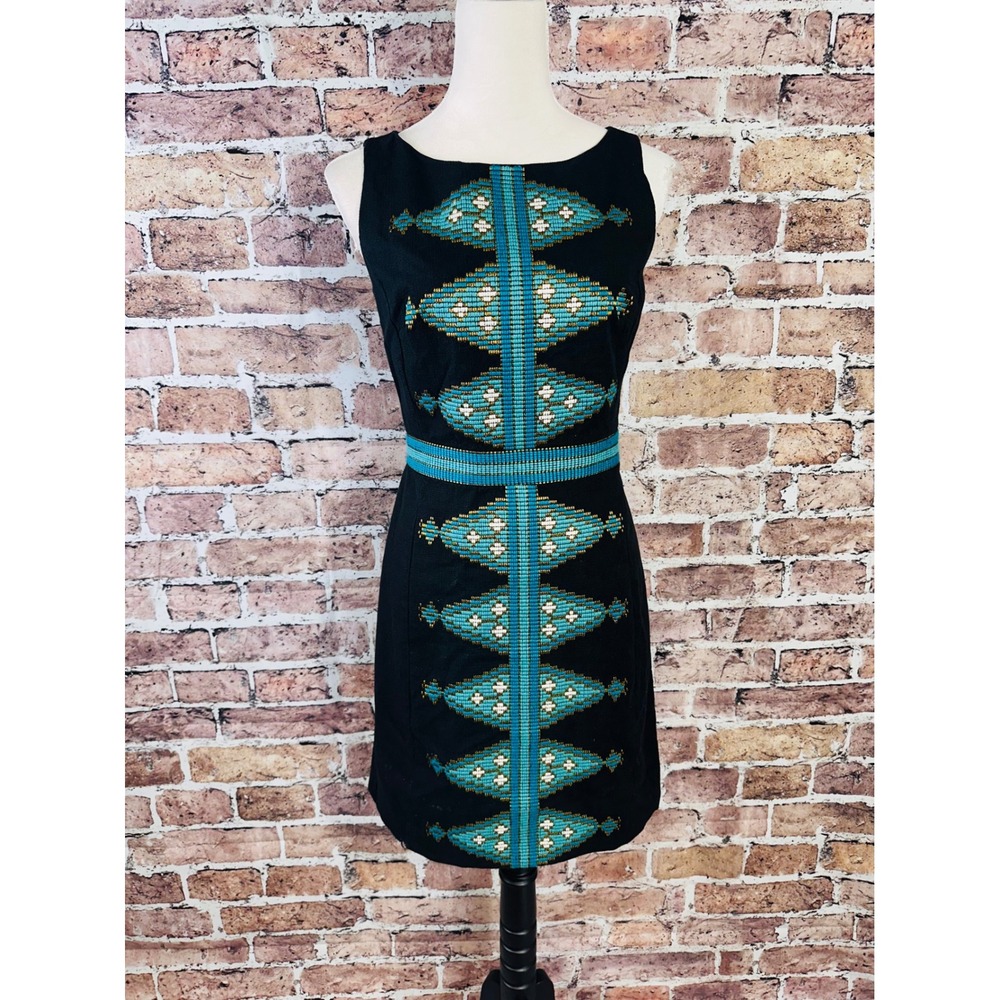 Beth‎ Bowley Black Beaded Geometric Sheath Dress Sleeveless Size 4 Flawed - Picture 2 of 16